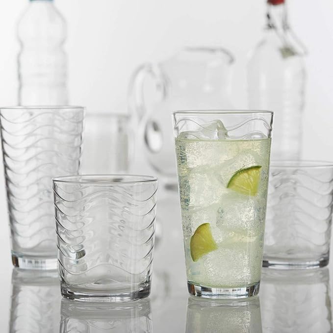 Circleware 12-Piece Set of Highball Tumbler Drinking Glasses and Whiskey Cups, Home & Kitchen Party Glassware for Water, Beer, Juice, Ice Tea, Bar Beverages, 6-15.75 oz & 6-12.5 oz, Pulse