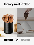 Utensil Holder, 6.7" Ceramic Kitchen Utensil Crock for Countertop Cooking, Modern Utensil Caddy Jar Organizer for Farmhouse Kitchen Counter Décor, Matte Black