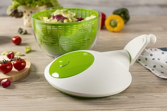 IBILI Large Salad Spinner – 6.34 Qt Lettuce, Vegetable, and Fruit Washer and Dryer with Non-Slip Base, Brake Button for Quick Stop, Super-Fast Operation, Dishwasher Safe, Made in Spain