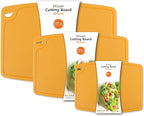 Liflicon Silicone Thick Cutting Boards Mats Set of 3pcs Foldable & Flexible Design Juice Grooves Easy Grip Handle Dishwasher Safe for Kitchen,BPA free Silicone Cutting Mats-Yellow