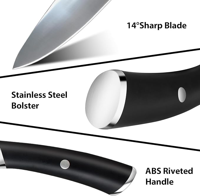 MOSFiATA Kitchen knives set with Carry case Bag,Stainless Steel Chefs Knife Set with Knife Sharpener Rod,Japanese Santoku Knives Set with ABS Handle for Outdoor Travel Camping BBQ