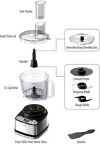 Food Processor, 4 Programs & Pulse,1000W Max Power,12 Cups Total Volume for Slicing, Mincing, Dicing, Shredding, Puree, Dough and Vegetable Chopper Clean Bowl Scraper, Stainless Steel