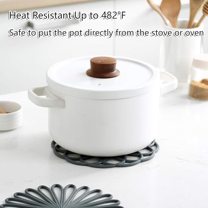 Set of 3 Silicone Trivet Mat - Hot Pot Holder Hot Pads for Table & Countertop - Trivet for Hot Dishes - Non-Slip & Heat Resistant Modern Kitchen Hot Pads for Pots & Pans, Dark Green
