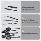 Professional Chef Tools | Plating Tools Culinary Set | Piece Culinary Tool Set | Premium Stainless Steel Chef's Plating Tool Set | Kitchen Tweezers & Fish tongs & Spatula & Slotted Spoon (Black) (10)
