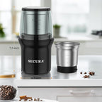Secura Electric Coffee Grinder, Press Control Spice Grinder for Coffee Bean Seeds Herbs with 2 Stainless Steel Blades Removable Bowls, Black