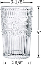 Kingrol Embossed Vintage Drinking Glasses Set of 6, 12 oz Textured Glass Tumblers, Clear Retro Water Glasses for Iced Coffee, Juice, Cocktails & Everyday Use