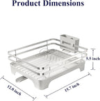 Kitsure Dish Drying Rack - Multi-Functional Dish Rack for Kitchen Counter with Cutlery Holder, Rust-Proof Storage Solution with Rotatable, 15.7" x 12.0" x 5.5", Sliver Grey