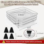 BYKITCHEN 7 Inch Air Fryer Rack Fit for Ninja Crispi/Ninja Pro 5QT/ Cosori 5QT/ Chefman 5-6QT Airfryer &More, Air Fryer Accessories, 3pcs Stackable Stainless Steel Airfryer Basket with Silicon Feet