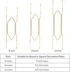 16-Pack Invisible Wall Plate Hangers, 6/8/10/12 Inch Brass Plate Holders with 20-Pack Wall Hooks