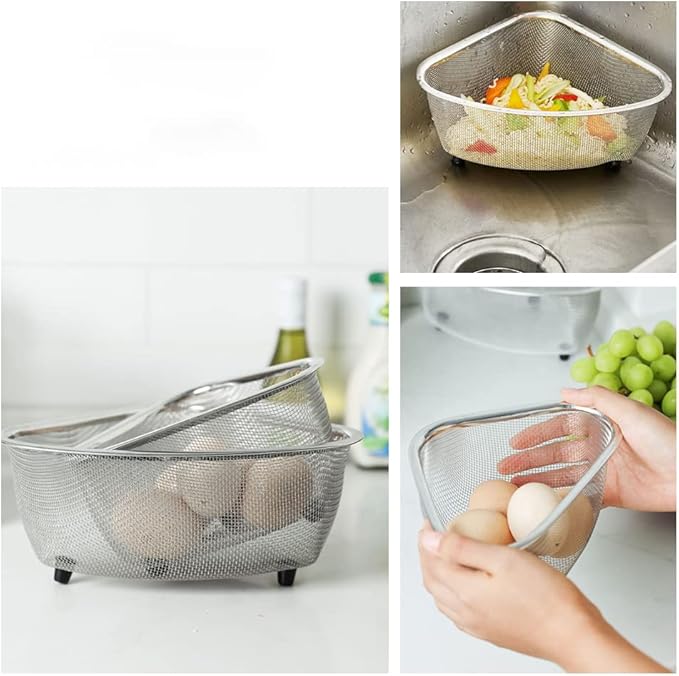 Triangle Basket Triangle Sink Colander Food Strainer with Three Feet for Washing Fruits and Vegetables, Filtering Food Waste and Efficient Straining, Perfect for Daily Use in Kitchen