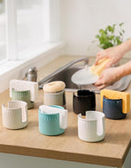 Ceramic Sponge Holder for Kitchen Sink, Scrub Sponge Dish Rack, Farmhouse Compact Sink Caddy Organizer, Glazed Blue
