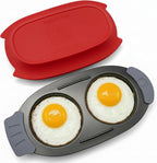 Eggssentials - Microwave Egg Cooker, Non-Stick Egg Fryer Pan with Silicone Lid, Egg Sandwich Maker and Omelette Maker for Quick Breakfast, Easy to Use and Clean, Red Color