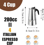 4 Cup Stovetop Espresso Maker Stainless Steel Moka Pot Stove Top Percolator Italian Coffee Makers Capable Mocha Greca Machine Cafe Classic Induction Cookers for Home and Camping 200ml 6.6oz