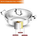 Delarlo Tri-Ply Stainless Steel Hot Pot 14 inch Everyday pan With lid, Everything Pan, Durable Deep Saute Pan, 7QT Induction Cooking Pot,Woks & Stir-Fry Pans Oven Safe Stock Pot