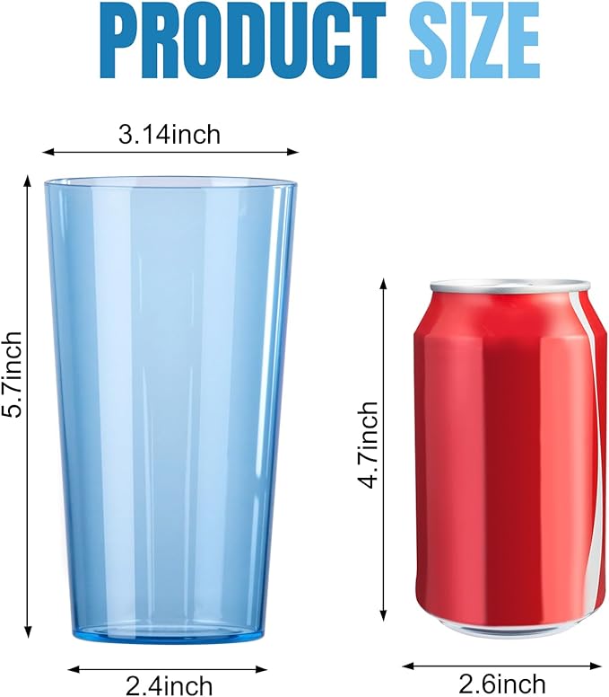 Liacere Plastic Drinking Glasses (Set of 12) 18 oz Highball Blue Reusable Plastic Glasses Colors，Kitchen Water Glasses Cup, Bar Tumbler Glassware Set for Beer, Juice, Cocktail, Whiskey, Milk