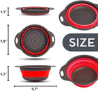 Round Collapsible Colander with Plastic Handles Round Silicone Kitchen Strainers Foldable Kitchen Strainer Perfect for Draining Pasta Vegetable and Fruit Red