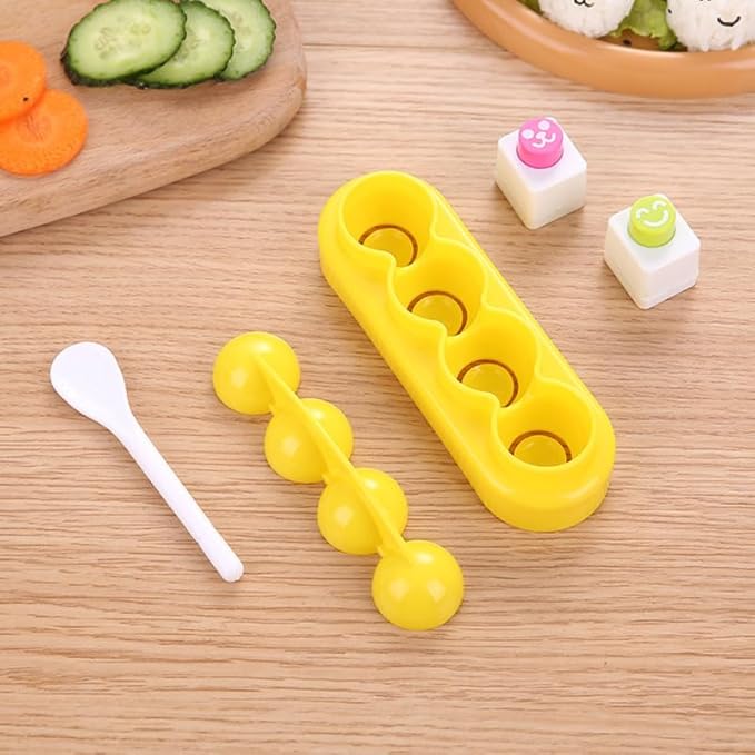 Cabilock Rice Ball Making Kit with Seaweed Embossing Mold and Spoon Kids Diy Sushi Mold Set Creative Rice Shaper for Lunch Boxes Non-Stick Kitchen Gadget