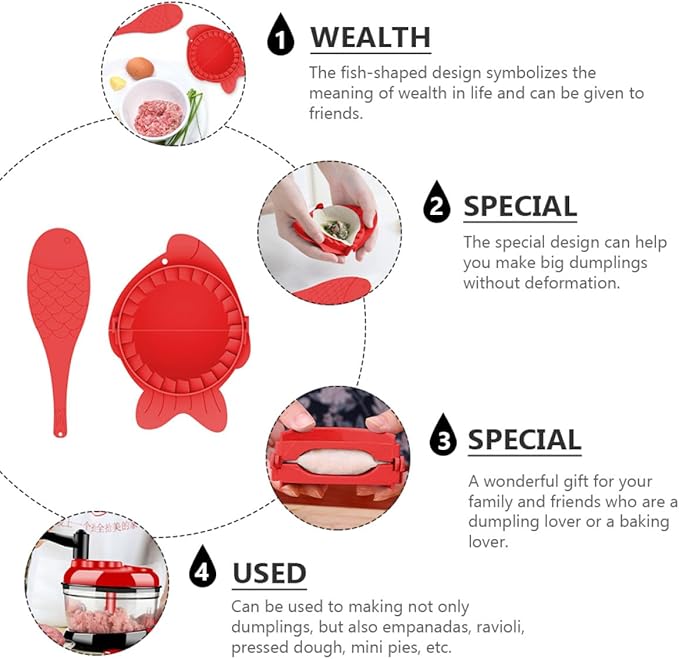 SUPVOX Dumplings Making Molds Set 4pcs Red Dumpling Skin Makers Manual Kitchen Gadget Easy Dough Wrappers Press Tool for Family Cooking