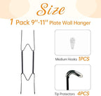 Plate Hangers for The Wall, Suitable for 9-11 inch Decorative Plate, Stainless Steel Wire Plate Holder with Wall Hooks and Rubber tip Protectors, Plate Hangers for Displaying Plates, Platter, Black