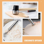 NUOBESTY Coconut Shell Opener Set 4pcs Stainless Steel Household Coconut Scraper Shredder with Drill Tool for Home Kitchen Cooking