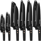 12-Piece Kitchen Knife Set, Stainless Steel Knives with Non-Stick Coating, Dishwasher Safe, Black Knife Set with Rose Gold Rivets 6 Blade Guards, Perfect for Home Chefs Cooking Enthusiasts