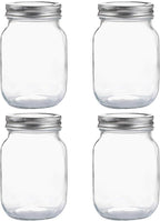 YINGERHUAN Glass Regular Mouth Mason Jars, 16 oz Clear Glass Jars with Silver Metal Lids for Sealing, Canning Jars for Food Storage, Overnight Oats, Dry Food, Snacks, Candies, DIY Projects (4PACK)