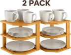 2-Pack Plate Organizer for Cabinet - Bamboo Corner Shelf for Kitchen or Bathroom Storage, Space-Saving Rack for Dishes, Countertop, Cabinet, Pantry - Organization & Housewarming Gift