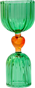 ban.do Retro Cocktail Measuring Jigger, Double Jigger Shot Glass, 1/2 and 1 Shot Measuring Cup, Vintage Style Green Glass Bar Tool for Measuring and Bar Cart Decor (Tipsy Turvy Green)