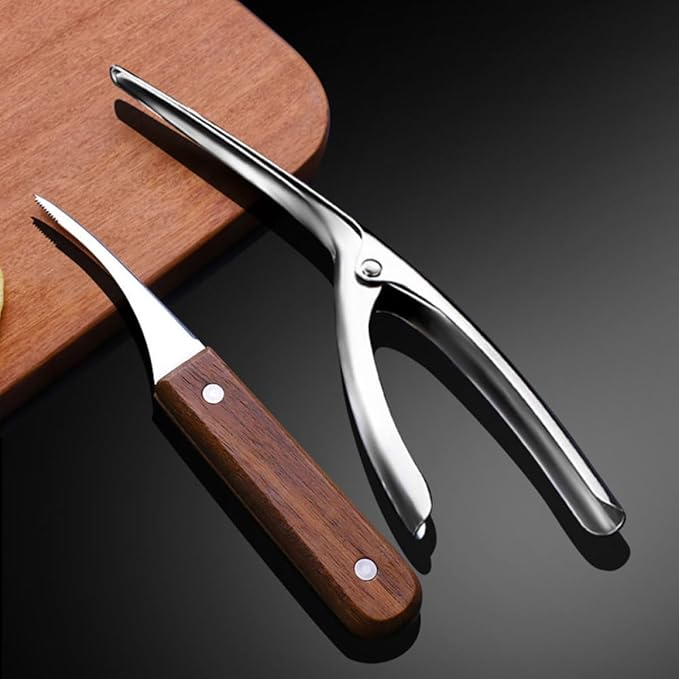 BESPORTBLE Stainless Steel Shrimp Peeler and Deveiner Set with Wood Handles 4 Shrimp Knives and 1 Shell Clipper Seafood Tool and Deveining Kitchen Specialty Gadgets 5pcs
