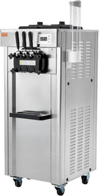 VEVOR 1850W Commercial Soft Ice Cream Machine 3 Flavors 5.5 to 8.2Gallon per Hour PreCooling at Night Auto Clean LCDPanel for Restaurants Snack Bar, Sliver
