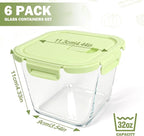 Glass Soup Containers with Lids 32oz - Borosilicate Glass Storage Containers 4 Cup, Freezer to Microwave Safe, Airtight Leak Proof, Square Meal Prep Containers for Lunch Travel- 6 Pack