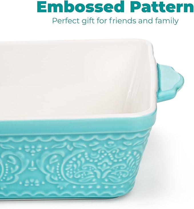 SOUJOY Ceramic Baking Dish Set of 3, Oven-to-Table and Non-Stick Rectangular Casserole Dishes with Sturdy Handles, Space-Saving Stack Lasagna Pan for Cooking, Serving, Roasting, Gifting, Turquoise