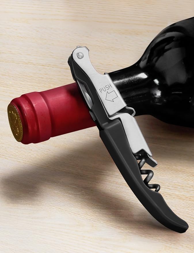 CORKAS Wine Key - Professional Handcrafted Heavy Duty Waiter Corkscrew, Compact Wine Opener with Double Hinged, Foil Cutter and Bottle Opener, Gifts for Servers, Sommelier, Bartenders - Black
