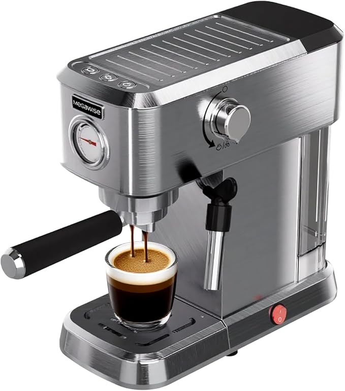 Espresso Machine 20 Bar, Compact Stainless Steel Coffee Maker with Steam Milk Frother & Removable Tank for Cappuccino, Latte - Silver