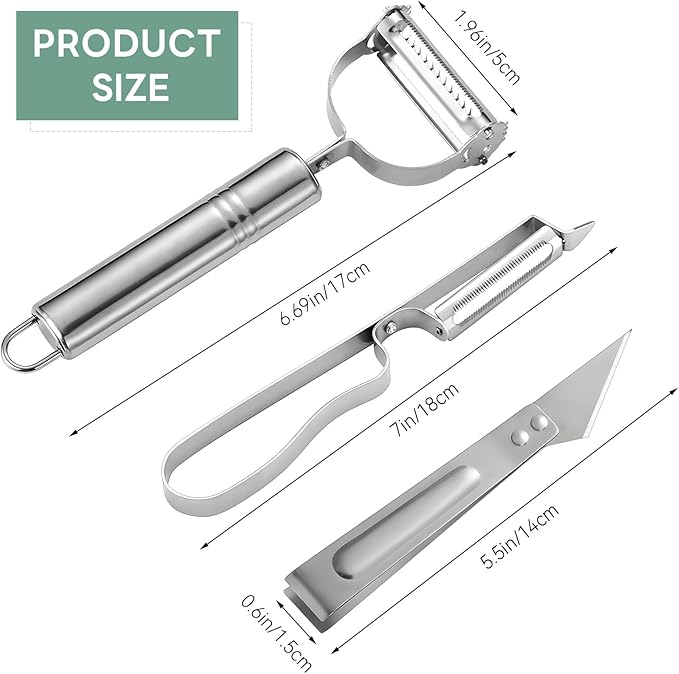 3PCS Set Multi-function Vegetable Peeler, Upgraded Stainless Steel Julienne Peeler, Carrot Potato Melon Fruit Peelers, Fruit Peeler Carrot Shredder Potato Peelers for Home Kitchen Gadget