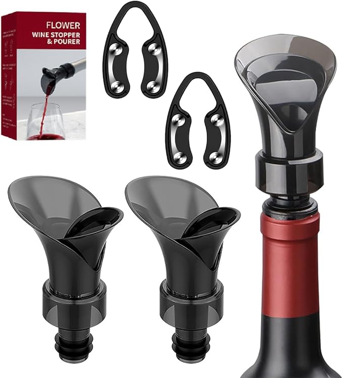 2-Pack Wine Aerator Pourer Spout With 2 Pack Wine Foil Cutter Tool, 2-in-1 Aerator Wine Pourer Wine Stopper, No Drip and No Spill Aerator for Wine Lovers, Gift Box Included - Black