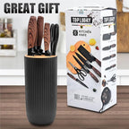 Knife Set, Wiztoynia 6-Piece Black Kitchen Knife Set for Home, Anti-Rust Non-stick Stainless Steel Sharp Chef Knife Set with Universal Knife Block for Kitchen, Ergonomical Design (Black)