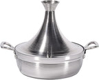Moroccan Tagine Cooking Pot,Stainless Steel Non Stick Moroccan Casserole with 2 Handles,Large Moroccan Cooker Handmade Tagine Pot with Cone-Shaped Lid(29cm, Silver)