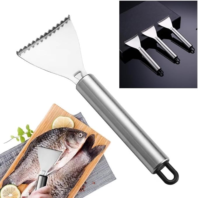 4 Pack Fish Scaler Scale Remover Stainless Steel Rake Teeth Scraping Tool Descaler Knives Scales Cleaning Descaling Scraper for Bream Salmon Fishes Seafood Market Kitchen