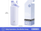 POWCAN 40 oz Insulated Water Bottle with 2-in-1 Straw and Spout Lid, Keep Cold 24H, Leak-Proof, BPA-Free, Double Wall Stainless Steel Water Bottle for Sports, Gym, Travel, and School (Lupine)