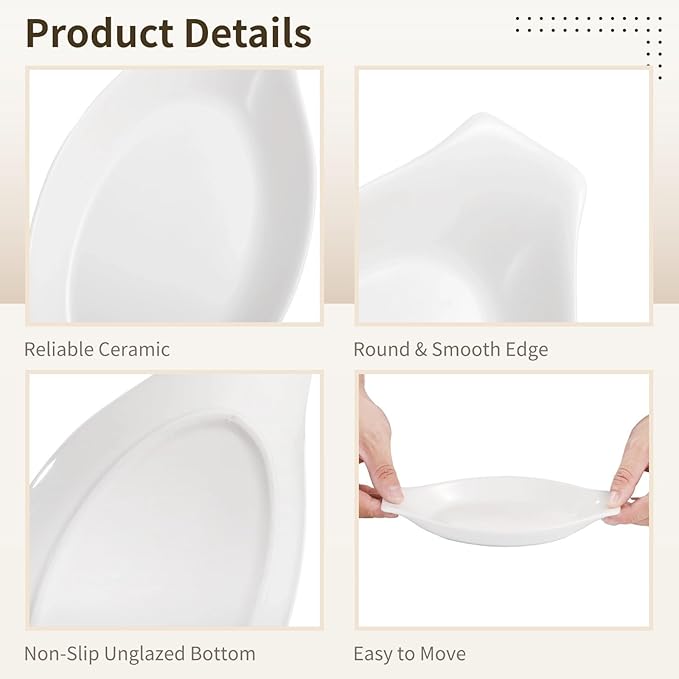 4 Piece Oval Au Gratin Baking Dishes Set, 8 X 4 In Ceramic Banana Split Boats, Oven & Microwave Compatible Mini Casseroles With Handles