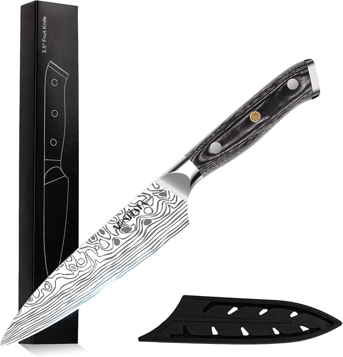 MOSFiATA 4 Inch Paring Knife, Kitchen Knife Fruit Knives with Sheath, German High Carbon Stainless Steel EN1.4116 Precision Cooking Vegetable Knife for Carving, Peeling, Trimming
