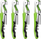 4 Pieces Professional Waiter Corkscrew Wine Openers,Green Wine Keys Opener Stainless Steel Hinges Serrated Foil Cutter for Restaurant Waiters, Sommelier, Bartenders (Green)