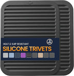 Silicone Trivet Mats 2 Heat Resistant Pot Holders Multipurpose Non-Slip Hot Pads for Kitchen Potholders, Drying mat, Jar Opener, Spoon Holder, Coaster.(Jet Black)
