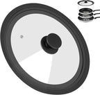 Universal Lid for Pots Pans and Skillets, Pan Cover Fit 9", 9.5",10" Diameter Cookware, Silicone Replacement Lids with Tempered Glass for Frying Pans, Cast Iron