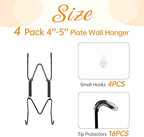 Bilillo 4 Pack Plate Hangers for The Wall, Suitable for 4''-5'' Decorative Plate,Invisible Heavy Duty Wire Plate Holder with Wall Hooks, Plate Hangers for Displaying Plates, Platter, Dish (Black)