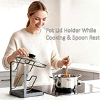 Peaoop Kitchen Pot Lid Storage Rack,Countertop Pot Lid Holder With Spoon Rest,Multifunctional Pot Lid Organizer with Removable Drip Tray for Countertop Kitchen Space Tidy (Grey, One Layer)