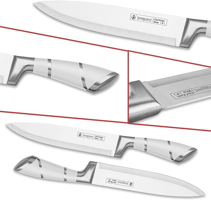 Kitchen Knife Set, 9-Piece White Kitchen Knife Set with Acrylic Block, Non Stick Sharp High Carbon Stainless Steel Knife Set for Kitchen Cutting Meat Slicing Chopping Kitchen Women Gifts