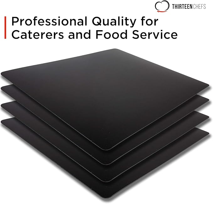 Commercial Grade Cutting Board Mats 15 x 12 Inch - 4 Pack Set, Flexible 1/16" Inch Thick Black Plastic, Made from HDPE and NSF Approved for Food Service