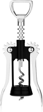 True Soar Winged Corkscrew Wine Opener, Multi-Purpose Bottle Opener for Beer and Soda, Stainless Steel with Chrome Finish, Easy to Remove Cork for Bartenders, Home Bar, Kitchen, Set of 1, Black